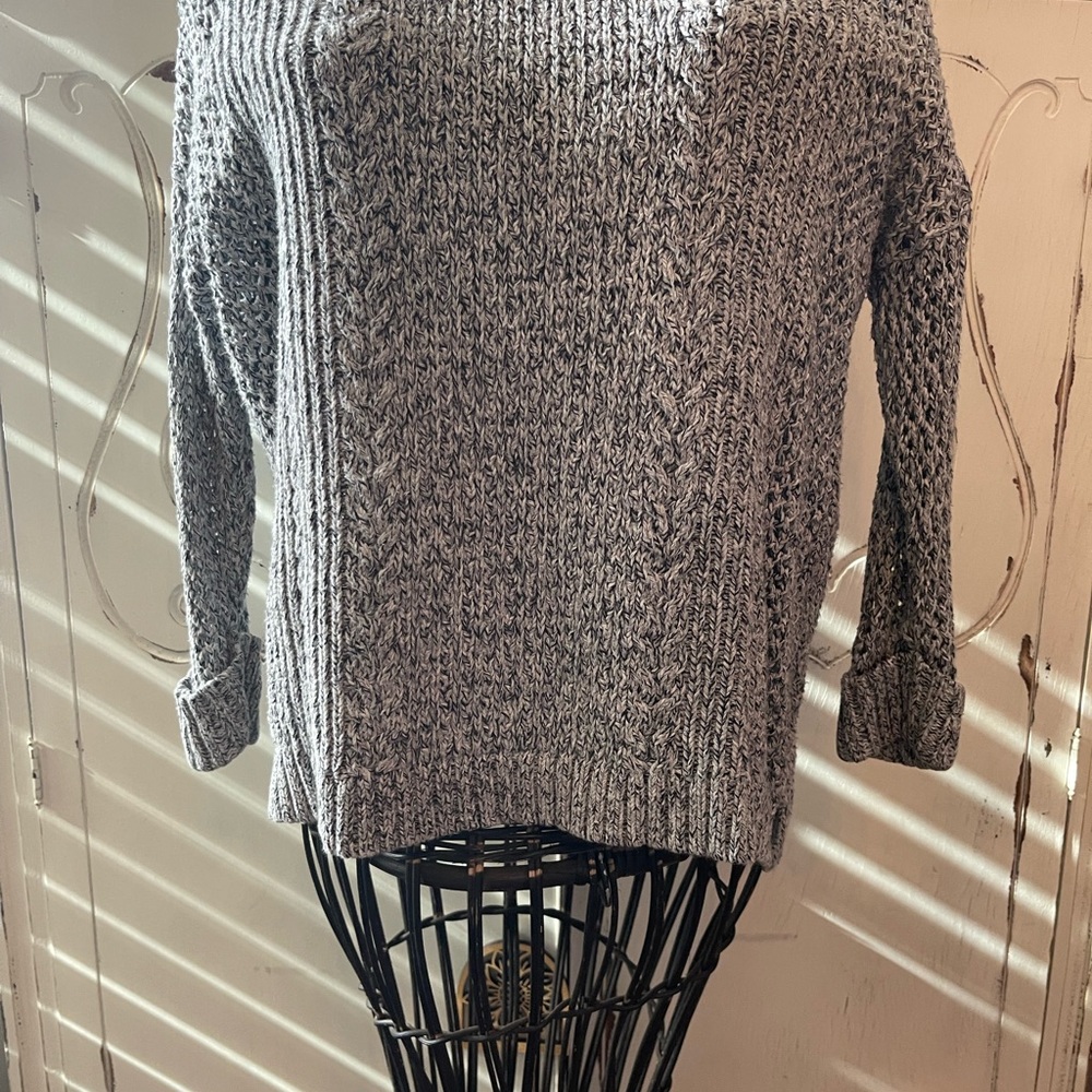 Madewell Gray Cable Knit Sweater 3/4 Sleeve XXS